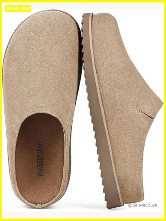 Shoes - Genuine Suede Platform Clogs Arch Support Mules Slip On Round Toe